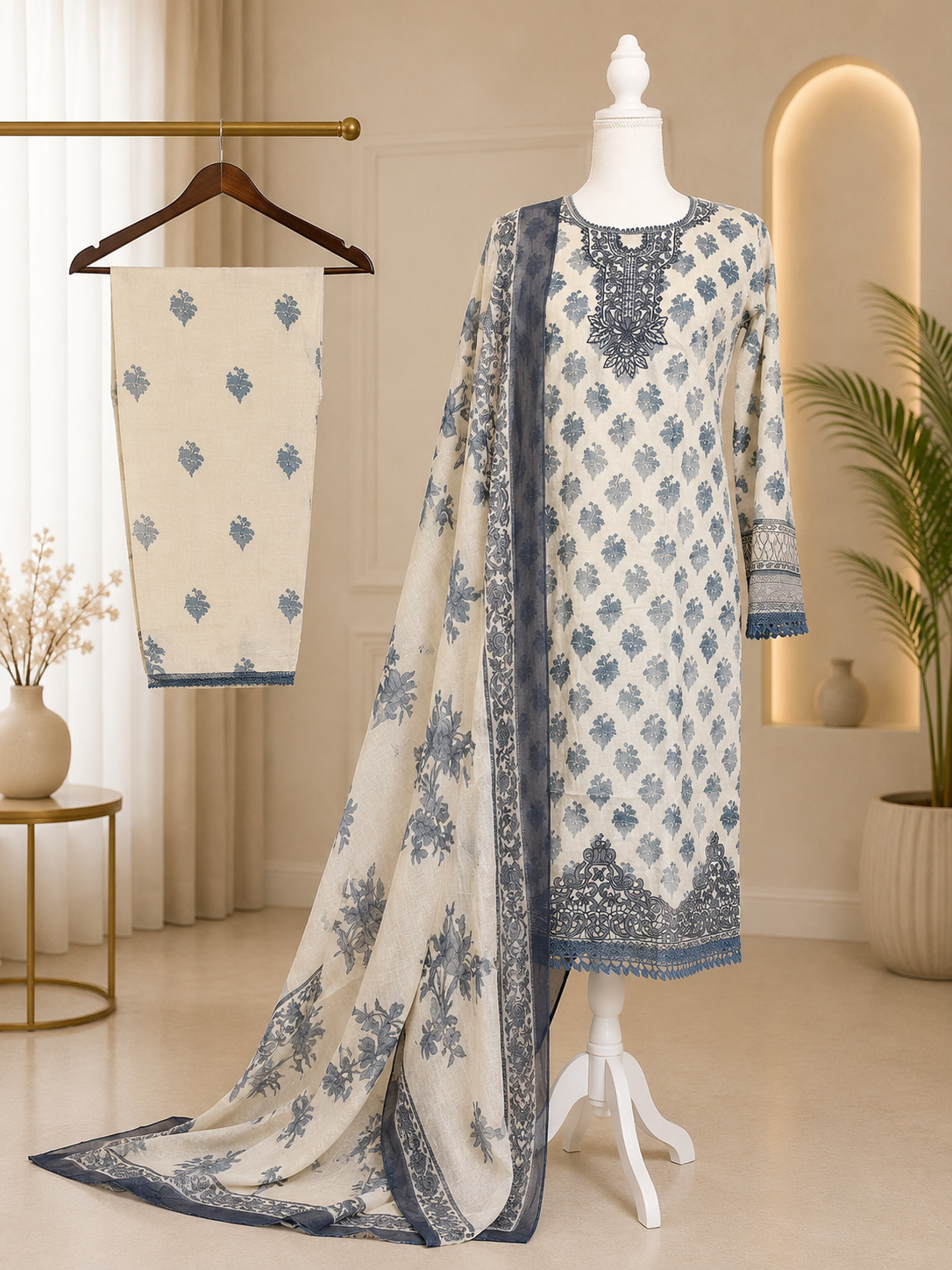 Cotton Printed 3-Piece Suit